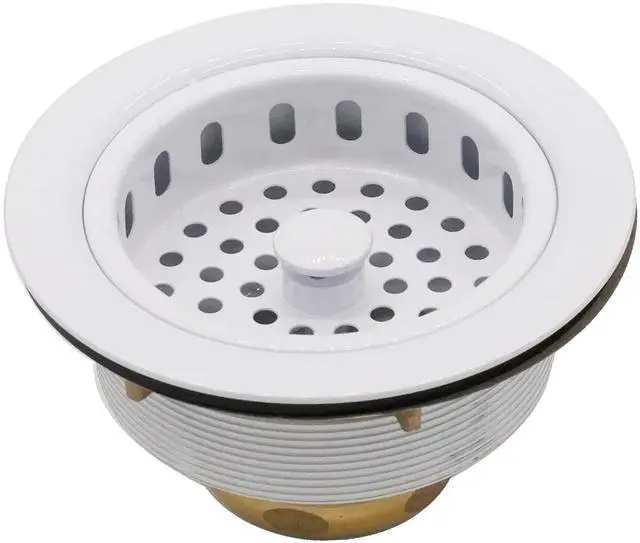 Alt view image 3 of 7 - Westbrass A2165-50 4-1/4" OD Post Style Large Kitchen Basket Strainer with Waste Disposal Flange and Stopper Drain Set, Powder Coat White