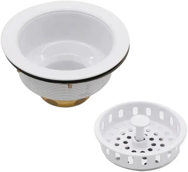 Alt view image 4 of 7 - Westbrass A2165-50 4-1/4" OD Post Style Large Kitchen Basket Strainer with Waste Disposal Flange and Stopper Drain Set, Powder Coat White