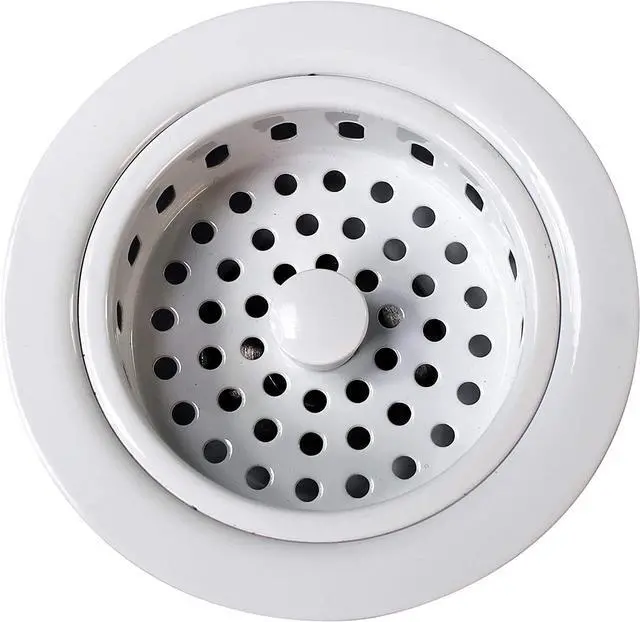 Alt view image 6 of 7 - Westbrass A2165-50 4-1/4" OD Post Style Large Kitchen Basket Strainer with Waste Disposal Flange and Stopper Drain Set, Powder Coat White