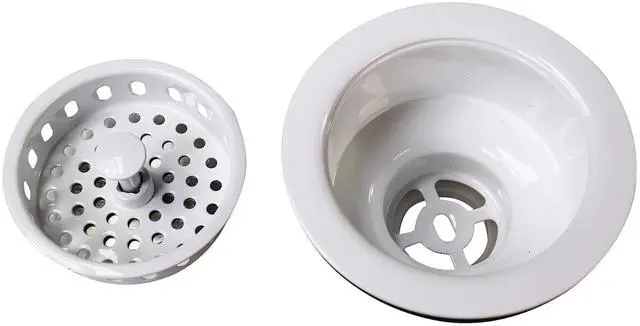 Alt view image 5 of 7 - Westbrass A2165-50 4-1/4" OD Post Style Large Kitchen Basket Strainer with Waste Disposal Flange and Stopper Drain Set, Powder Coat White