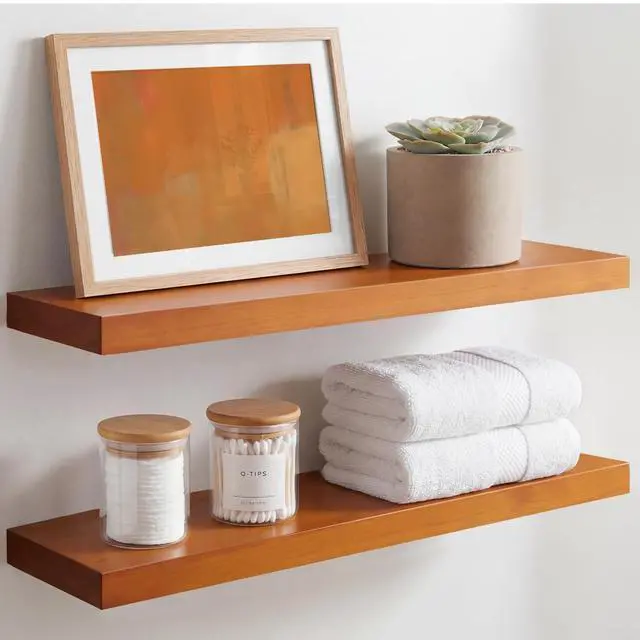 Main image of Homeforia 24inch Oak Floating Shelf for Wall, High End Solid Real Wood 24 inches Long Floating Shelves for Bathroom, Honey Oak Wooden Floating Shelves, Heavy Duty Bracket, 24 X 6.5 X 1.75 in, Set of 2