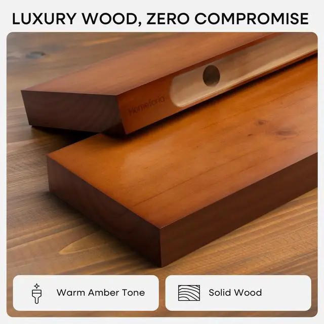 Alt view image 3 of 7 - Homeforia 24inch Oak Floating Shelf for Wall, High End Solid Real Wood 24 inches Long Floating Shelves for Bathroom, Honey Oak Wooden Floating Shelves, Heavy Duty Bracket, 24 X 6.5 X 1.75 in, Set of 2