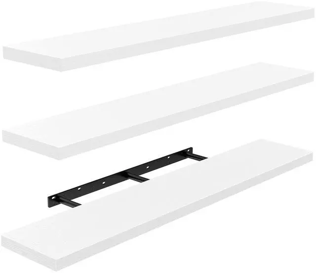 Main image of AMADA HOMEFURNISHING 35.4" L Floating Shelves, Wall Shelves Set of 3 for Bathroom/Living Room/Bedroom/Kitchen, White Floating Shelves for Wall Decor with Invisible Brackets - AMFS45W