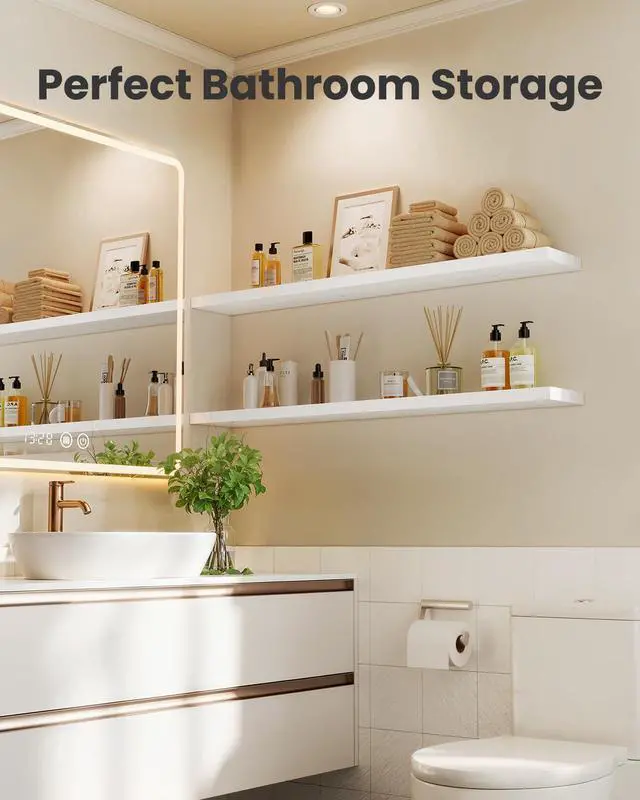 Alt view image 5 of 7 - AMADA HOMEFURNISHING 35.4" L Floating Shelves, Wall Shelves Set of 3 for Bathroom/Living Room/Bedroom/Kitchen, White Floating Shelves for Wall Decor with Invisible Brackets - AMFS45W