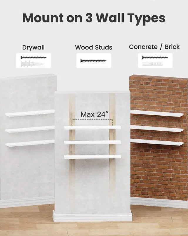 Alt view image 7 of 7 - AMADA HOMEFURNISHING 35.4" L Floating Shelves, Wall Shelves Set of 3 for Bathroom/Living Room/Bedroom/Kitchen, White Floating Shelves for Wall Decor with Invisible Brackets - AMFS45W