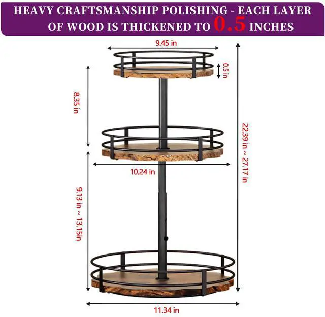 Alt view image 4 of 7 - Heavy-Duty 3-Tier Lazy Susan Organizer, Adjustable to Different Heights, Countertop Spice Rack, Upgraded Thickened Wooden Board, Suitable for Seasoning Organizer, Kitchen Organization2 Pack