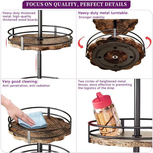 Alt view image 5 of 7 - Heavy-Duty 3-Tier Lazy Susan Organizer, Adjustable to Different Heights, Countertop Spice Rack, Upgraded Thickened Wooden Board, Suitable for Seasoning Organizer, Kitchen Organization2 Pack