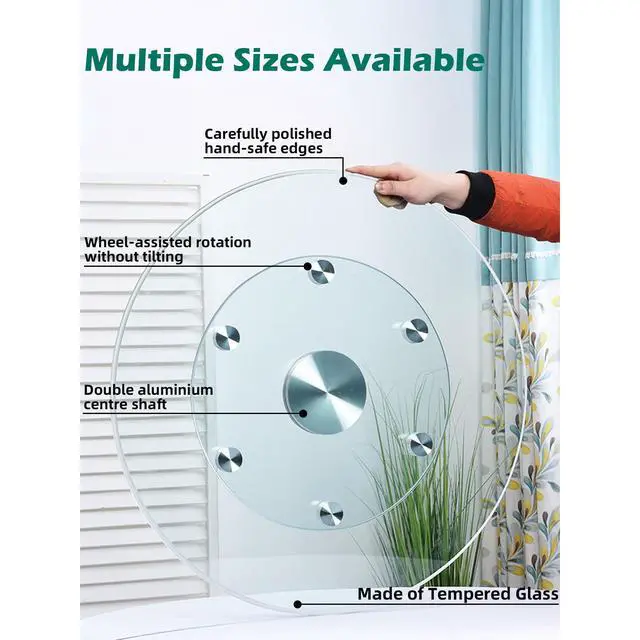 Alt view image 6 of 7 - 18.9 inch Lazy Susan for Table Top Tempered Glass Rotating Serving Tray for Dining Table, Kitchen Lazy Susan Organizer Spinning Rotating Food Server Party Centerpieces