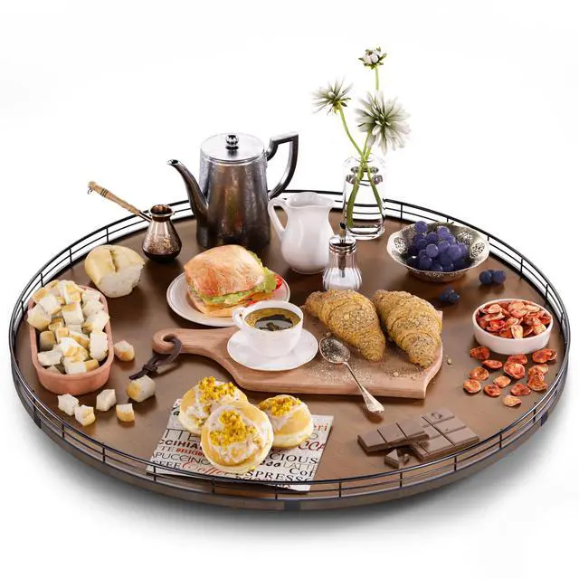 Main image of Farmhouse Oak 24" Lazy Susan Turntable Organizer for Cabinet, Round Wooden Lazy Susan Organization and Storage for Dining Table, Pantry, Kitchen, Countertop, Cupboard,Home Decor, Walnut