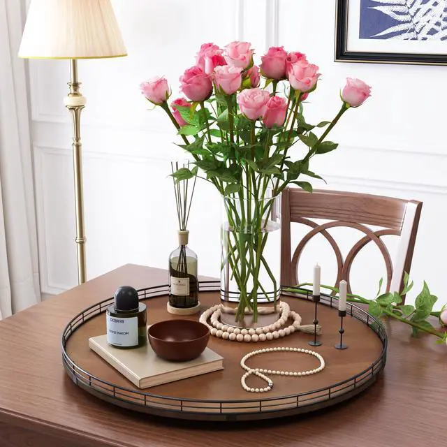 Alt view image 3 of 6 - Farmhouse Oak 24" Lazy Susan Turntable Organizer for Cabinet, Round Wooden Lazy Susan Organization and Storage for Dining Table, Pantry, Kitchen, Countertop, Cupboard,Home Decor, Walnut