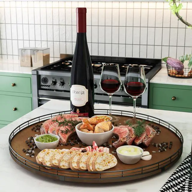 Alt view image 4 of 6 - Farmhouse Oak 24" Lazy Susan Turntable Organizer for Cabinet, Round Wooden Lazy Susan Organization and Storage for Dining Table, Pantry, Kitchen, Countertop, Cupboard,Home Decor, Walnut