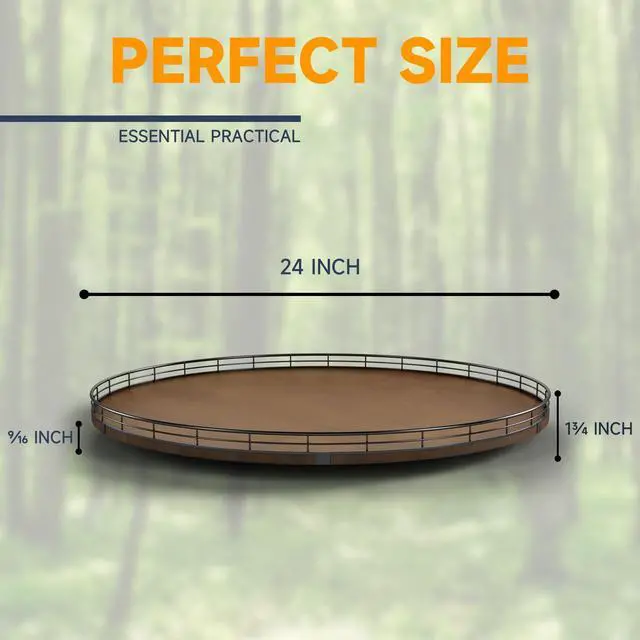 Alt view image 5 of 6 - Farmhouse Oak 24" Lazy Susan Turntable Organizer for Cabinet, Round Wooden Lazy Susan Organization and Storage for Dining Table, Pantry, Kitchen, Countertop, Cupboard,Home Decor, Walnut