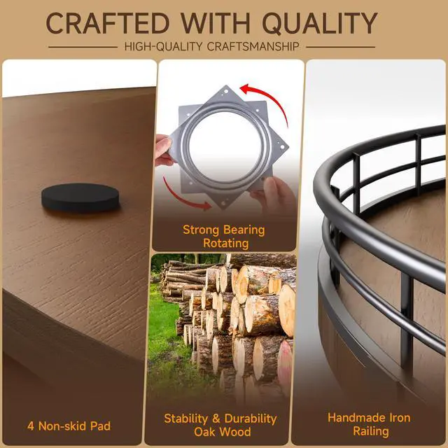 Alt view image 6 of 6 - Farmhouse Oak 24" Lazy Susan Turntable Organizer for Cabinet, Round Wooden Lazy Susan Organization and Storage for Dining Table, Pantry, Kitchen, Countertop, Cupboard,Home Decor, Walnut