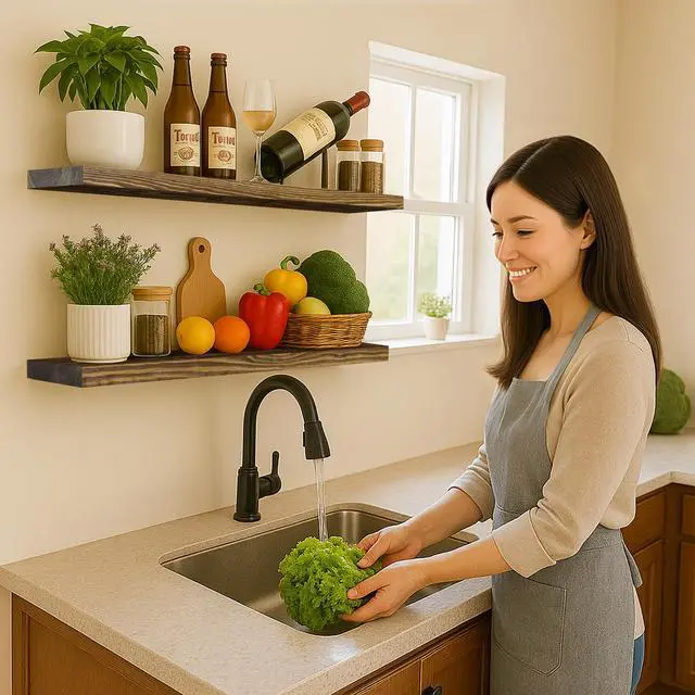 Alt view image 3 of 7 - BGMG 36 inch Walnut Floating Shelves for Wall Set of 2, Solid Real Wood Rustic Mount Shelves for Living Room Bedroom Kitchen Farmhouse with Sturdy Hidden Bracket-36x 6.7 x1.25 inch