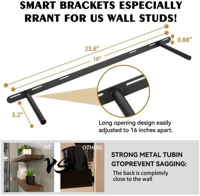 Alt view image 5 of 7 - BGMG 36 inch Walnut Floating Shelves for Wall Set of 2, Solid Real Wood Rustic Mount Shelves for Living Room Bedroom Kitchen Farmhouse with Sturdy Hidden Bracket-36x 6.7 x1.25 inch