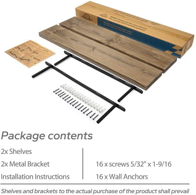 Alt view image 7 of 7 - BGMG 36 inch Walnut Floating Shelves for Wall Set of 2, Solid Real Wood Rustic Mount Shelves for Living Room Bedroom Kitchen Farmhouse with Sturdy Hidden Bracket-36x 6.7 x1.25 inch