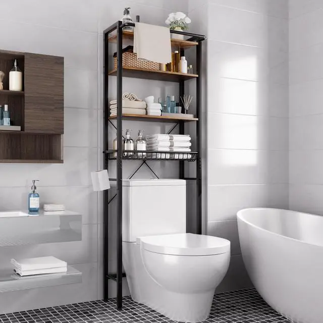 Main image of GRUSIGN Over-The-Toilet Storage Shelf, 4-Tier Bathroom Organizer Shelf, Freestanding Space Saver Shelves Over Toilet with Adjustable Shelf for Bathroom, Brown