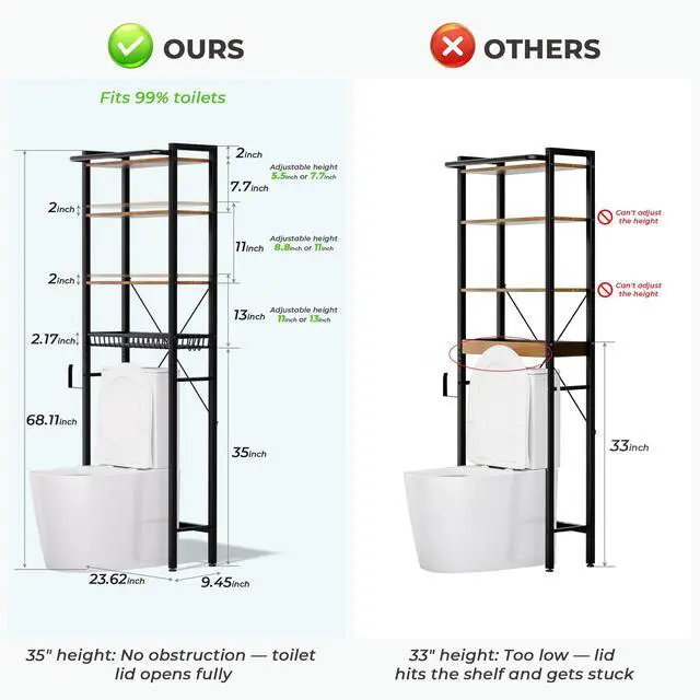 Alt view image 2 of 6 - GRUSIGN Over-The-Toilet Storage Shelf, 4-Tier Bathroom Organizer Shelf, Freestanding Space Saver Shelves Over Toilet with Adjustable Shelf for Bathroom, Brown