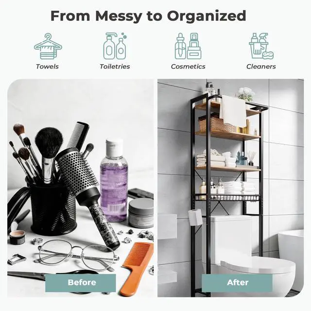 Alt view image 4 of 6 - GRUSIGN Over-The-Toilet Storage Shelf, 4-Tier Bathroom Organizer Shelf, Freestanding Space Saver Shelves Over Toilet with Adjustable Shelf for Bathroom, Brown