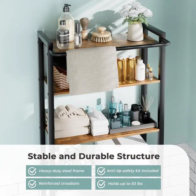 Alt view image 5 of 6 - GRUSIGN Over-The-Toilet Storage Shelf, 4-Tier Bathroom Organizer Shelf, Freestanding Space Saver Shelves Over Toilet with Adjustable Shelf for Bathroom, Brown