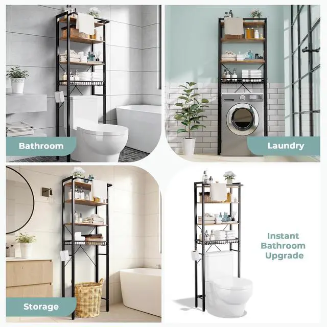 Alt view image 6 of 6 - GRUSIGN Over-The-Toilet Storage Shelf, 4-Tier Bathroom Organizer Shelf, Freestanding Space Saver Shelves Over Toilet with Adjustable Shelf for Bathroom, Brown