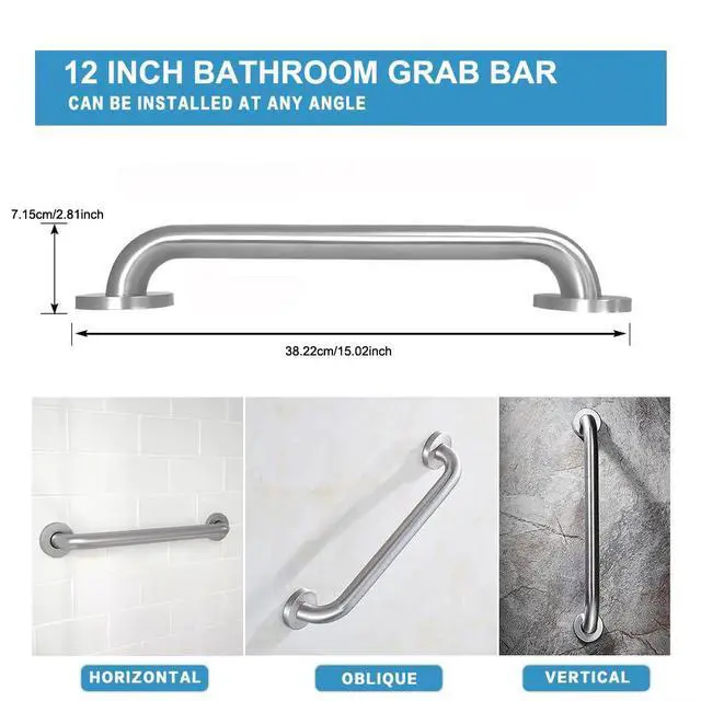 Alt view image 4 of 7 - Stainless Steel Bathroom Safety Shower Grab Bar, Anti Slip Bathtubs Grab Bars,Toilet Assist Saft Handle Handrail ADA Compliant 500lbs for Handicap Elderly Senior (Brushed, 12 Inches 2 Pack)