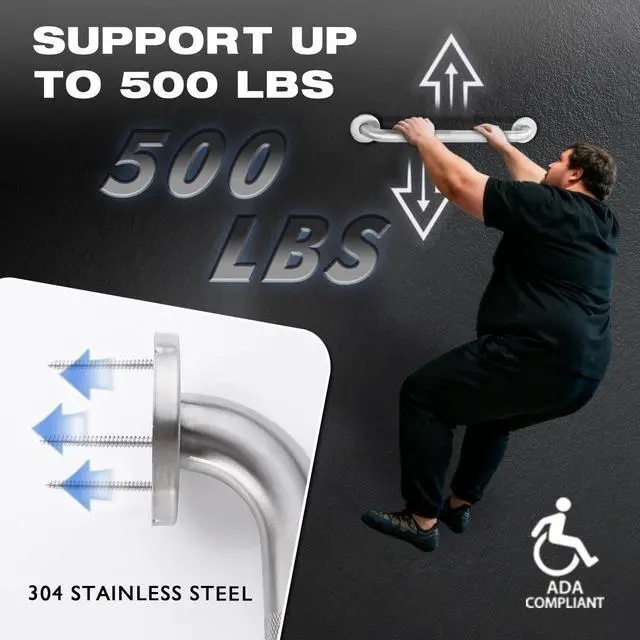 Alt view image 3 of 7 - Raemnaky Grab Bars for Bathtubs and Showers, 304 Stainless Steel Handicap Grab Bar, Anti Slip Bathroom Handrail with Knurled Surface, Holds up to 500 LBS Safety Shower Handle (12 Inches 2 Pack)