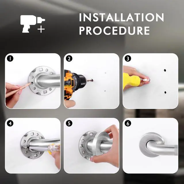 Alt view image 7 of 7 - Raemnaky Grab Bars for Bathtubs and Showers, 304 Stainless Steel Handicap Grab Bar, Anti Slip Bathroom Handrail with Knurled Surface, Holds up to 500 LBS Safety Shower Handle (12 Inches 2 Pack)