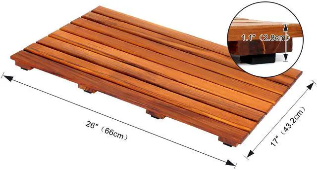 Alt view image 3 of 7 - VaeFae Teak Shower Mat, Non-Slip Bath Mat, Luxury Spa Mat, Wooden Mat for Bathtub (Large)