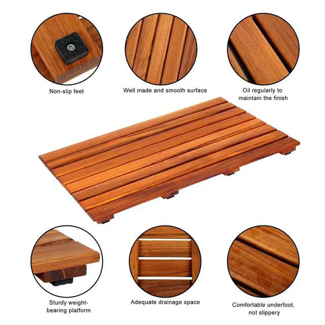 Alt view image 5 of 7 - VaeFae Teak Shower Mat, Non-Slip Bath Mat, Luxury Spa Mat, Wooden Mat for Bathtub (Large)
