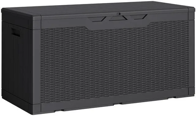 Main image of Greesum Outdoor Storage Box 100 Gallon Storage Bin with Lid for Patio Furniture, Garden Tools, Pool Supplies, Lockable, Waterproof and UV Resistant, Black