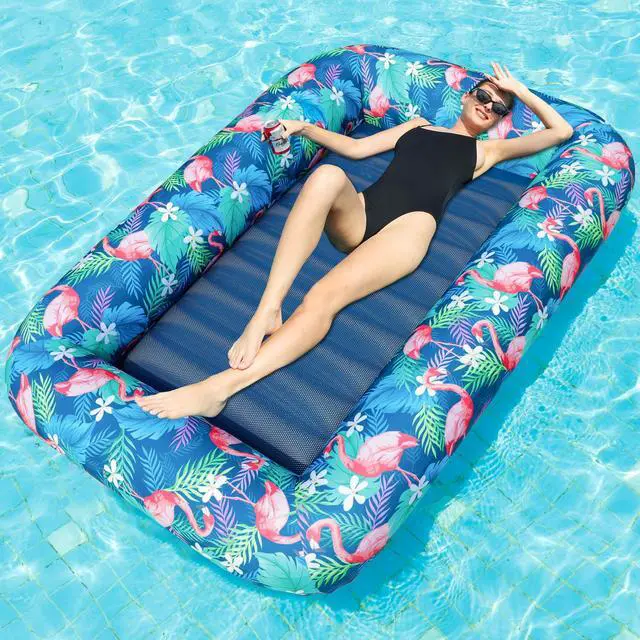 Main image of FindUWill Oversized Pool Float Lounger for Adults - 72"x49" Extra Large Heavy Duty Pool Floats, Soft Fabric Covered Pool Rafts for Backyard, Lake & Beach (Flamingo)