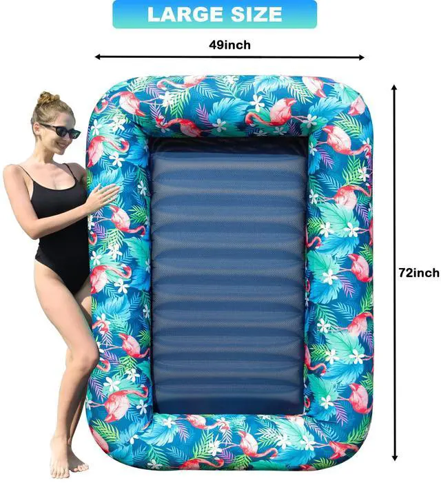 Alt view image 2 of 6 - FindUWill Oversized Pool Float Lounger for Adults - 72"x49" Extra Large Heavy Duty Pool Floats, Soft Fabric Covered Pool Rafts for Backyard, Lake & Beach (Flamingo)