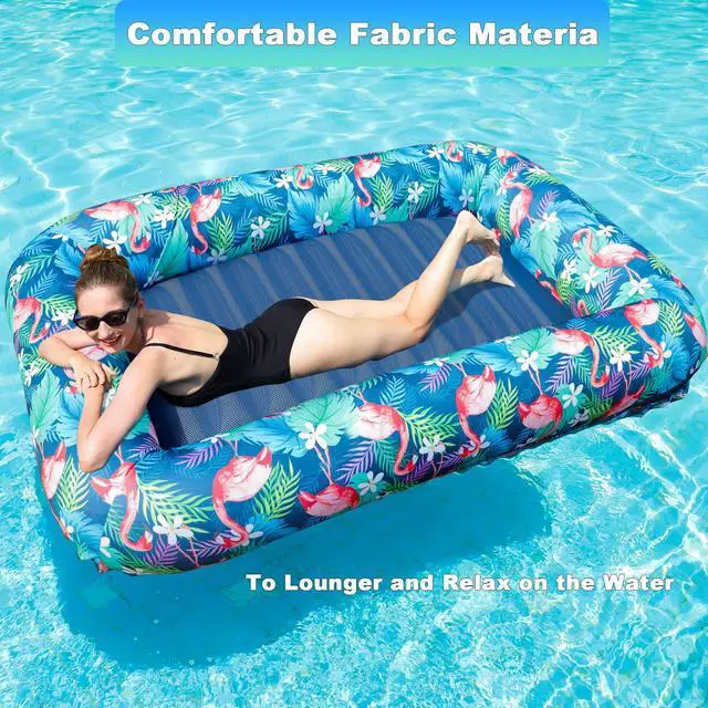 Alt view image 4 of 6 - FindUWill Oversized Pool Float Lounger for Adults - 72"x49" Extra Large Heavy Duty Pool Floats, Soft Fabric Covered Pool Rafts for Backyard, Lake & Beach (Flamingo)