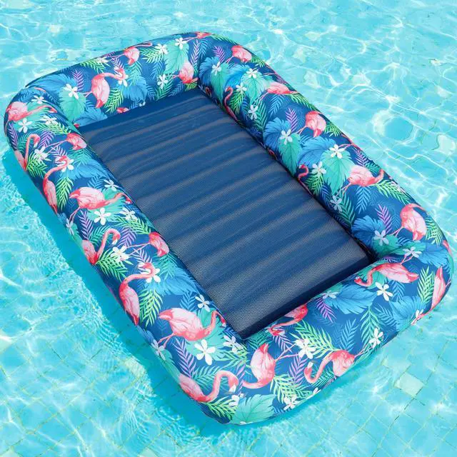 Alt view image 5 of 6 - FindUWill Oversized Pool Float Lounger for Adults - 72"x49" Extra Large Heavy Duty Pool Floats, Soft Fabric Covered Pool Rafts for Backyard, Lake & Beach (Flamingo)