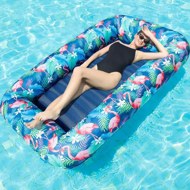 Alt view image 6 of 6 - FindUWill Oversized Pool Float Lounger for Adults - 72"x49" Extra Large Heavy Duty Pool Floats, Soft Fabric Covered Pool Rafts for Backyard, Lake & Beach (Flamingo)