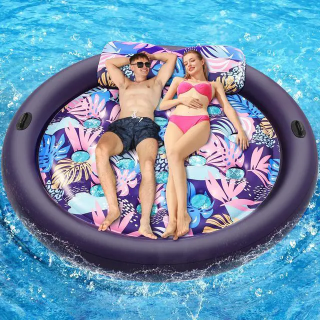 Main image of Pool Floats Adult Heavy Duty, OKSUWATER 73" x 73" Inflatable Pool Float with Removable Pillow & Grad Handles, Cooling Floaties Bed for Summertime Pool, Water,Beach, Outdoor Summer PartyPurple-XL