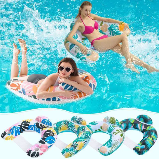 Main image of 4 Pack Pool Floats Adult,OKSUWATER Pool Floaties for Adults with Two Cup Holders Inflatable Pool Floats Chairs, Lake Floats for Adults Applies to Water Play Party