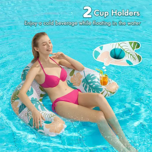 Alt view image 4 of 7 - 4 Pack Pool Floats Adult,OKSUWATER Pool Floaties for Adults with Two Cup Holders Inflatable Pool Floats Chairs, Lake Floats for Adults Applies to Water Play Party