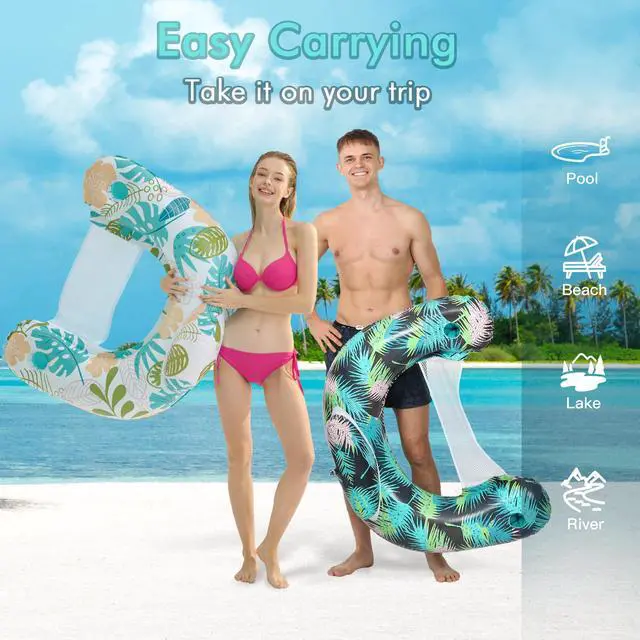 Alt view image 5 of 7 - 4 Pack Pool Floats Adult,OKSUWATER Pool Floaties for Adults with Two Cup Holders Inflatable Pool Floats Chairs, Lake Floats for Adults Applies to Water Play Party
