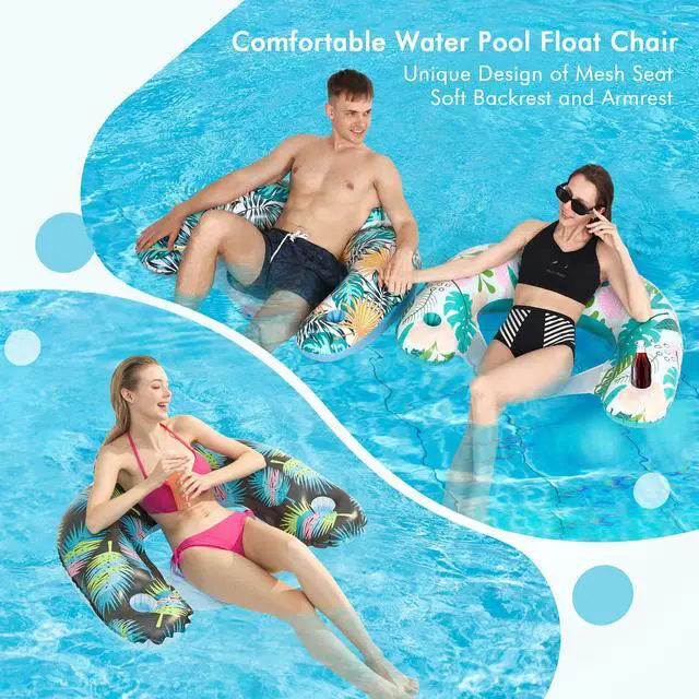 Alt view image 6 of 7 - 4 Pack Pool Floats Adult,OKSUWATER Pool Floaties for Adults with Two Cup Holders Inflatable Pool Floats Chairs, Lake Floats for Adults Applies to Water Play Party