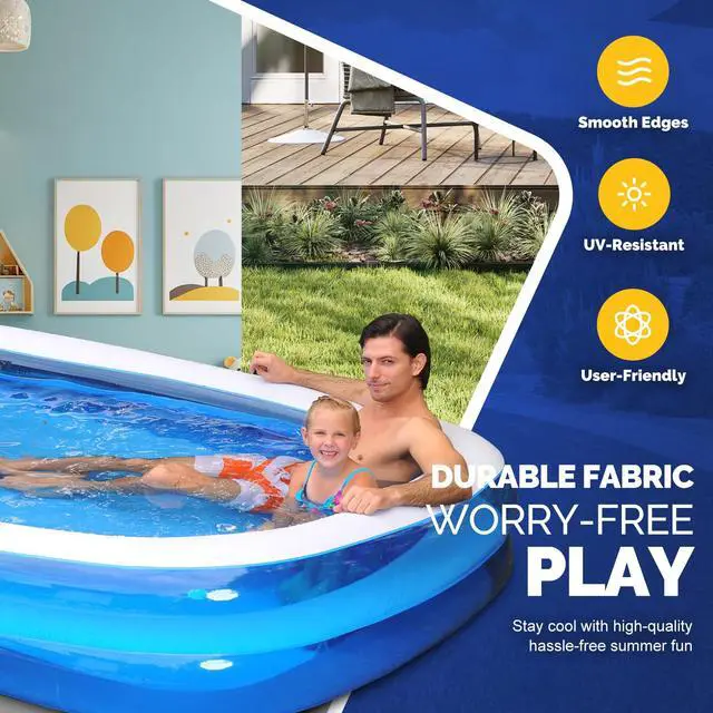 Alt view image 2 of 6 - Inflatable Swimming Pool Outdoor Lawn Ground Rectangular Swimming Pool for Kids or Adults (Max 120x72x20±3 Inch)
