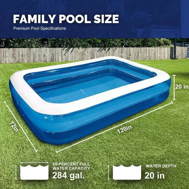 Alt view image 5 of 6 - Inflatable Swimming Pool Outdoor Lawn Ground Rectangular Swimming Pool for Kids or Adults (Max 120x72x20±3 Inch)