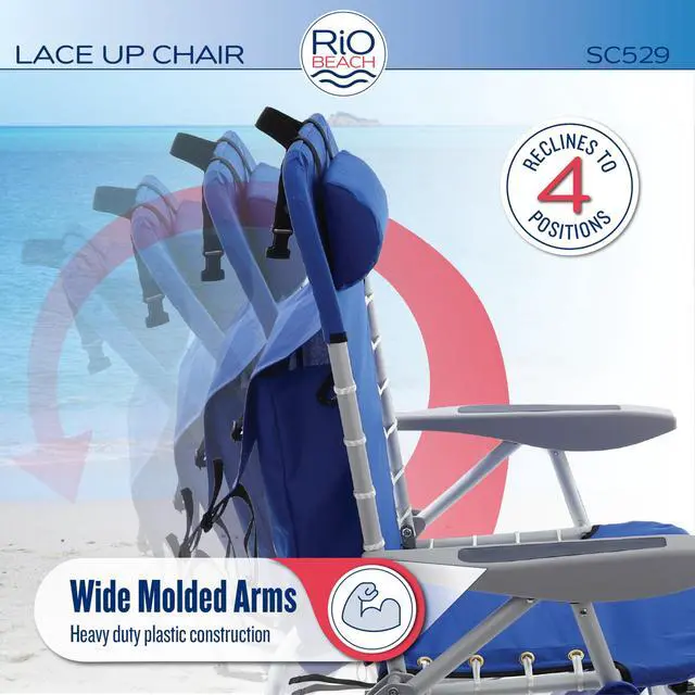 Alt view image 4 of 7 - Rio Brands ASC529-1801-1 4-Position Backpack Lace-Up Suspension Folding Beach Chair 25.5" x 26.5" x 44.7" Multi Color