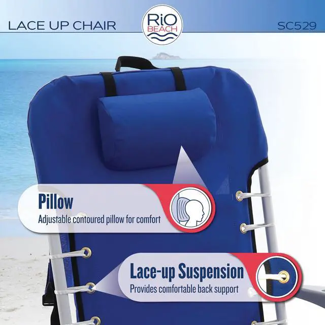 Alt view image 5 of 7 - Rio Brands ASC529-1801-1 4-Position Backpack Lace-Up Suspension Folding Beach Chair 25.5" x 26.5" x 44.7" Multi Color