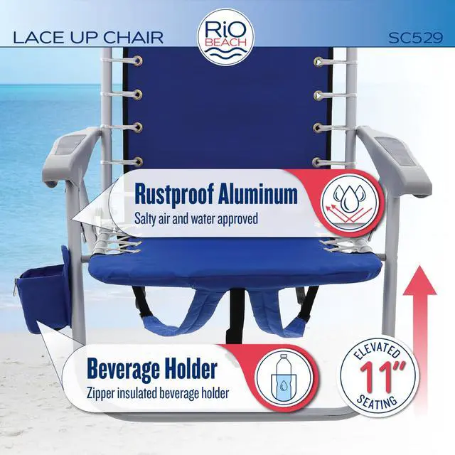 Alt view image 6 of 7 - Rio Brands ASC529-1801-1 4-Position Backpack Lace-Up Suspension Folding Beach Chair 25.5" x 26.5" x 44.7" Multi Color