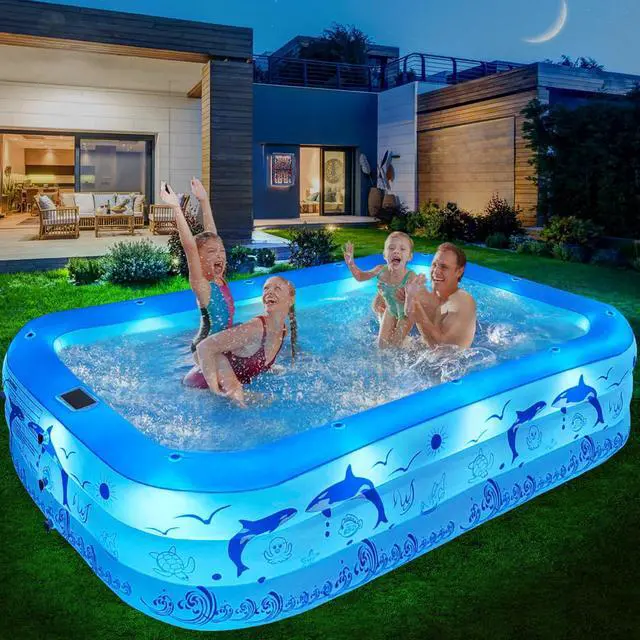 Main image of StarOcean 2026 Upgrade Inflatable Pool with Lights, Family Inflatable Swimming Pool for Kids,Adults,Blow Up Pool Solar Powered,Large Kiddie Pool,100"x63"x20"Oversized Thickened Pool for Backyard-Blue
