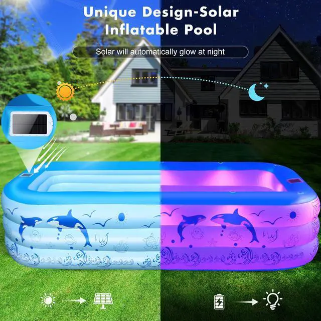 Alt view image 2 of 7 - StarOcean 2026 Upgrade Inflatable Pool with Lights, Family Inflatable Swimming Pool for Kids,Adults,Blow Up Pool Solar Powered,Large Kiddie Pool,100"x63"x20"Oversized Thickened Pool for Backyard-Blue