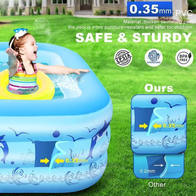 Alt view image 5 of 7 - StarOcean 2026 Upgrade Inflatable Pool with Lights, Family Inflatable Swimming Pool for Kids,Adults,Blow Up Pool Solar Powered,Large Kiddie Pool,100"x63"x20"Oversized Thickened Pool for Backyard-Blue