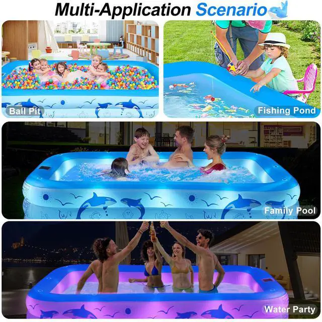 Alt view image 7 of 7 - StarOcean 2026 Upgrade Inflatable Pool with Lights, Family Inflatable Swimming Pool for Kids,Adults,Blow Up Pool Solar Powered,Large Kiddie Pool,100"x63"x20"Oversized Thickened Pool for Backyard-Blue